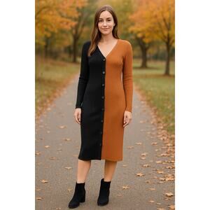 Madison + Hudson Colorblock Ribbed Knit Button Down Cardigan Dress XL Fall